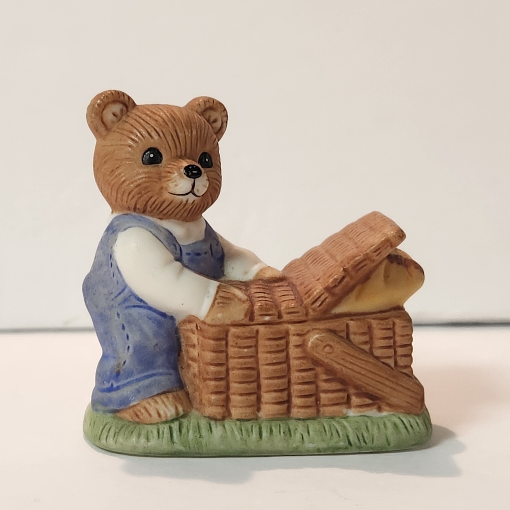 Picnic Basket Bread Overalls Bear Figurine